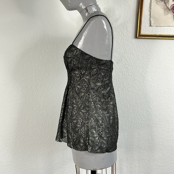 DVF Diane Von Furstenberg Pewter Metallic Sweetheart Peplum Top Blouse - Picture 4 of 9